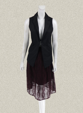 CEC*L M*BEE 性感交叉露背西装领学院风女春夏全棉马夹 5BGFT862