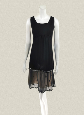 法路INA 镂空织边装饰方领无袖黑色女夏秋含苎麻针织衫背心 1059