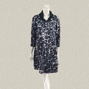 宽松连衣裙 烫钻豹纹印花拼色轻熟女春夏秋七分袖 02505 正品 裘TN