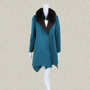 H5486 不规则摆可脱卸狐狸毛领女秋冬双面羊毛呢大衣 欧BL奴 正品