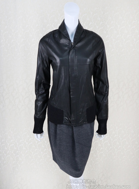 新!桀A jie*r正品 女秋冬毛织拼接羊皮青果领百搭皮衣外套JW21802