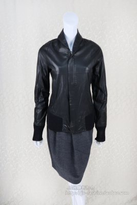 毛织拼接青果领百搭外套皮衣