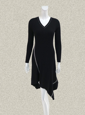 仿F /DE K*RA 黑白拼色不规则女秋冬羊毛针织连衣裙 00130/00362
