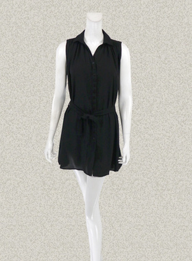 法路INA 正品 宽松腰遮肚显瘦无袖女夏季黑色衬衫中长上衣 8657