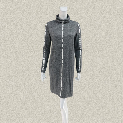 仿F 正品 拼色条纹高领雅致花灰女秋冬含羊毛兔毛针织连衣裙00254