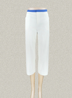 蕾DOW 正品 拼色贴布修身女春夏秋白色棉弹力七分裤大码中裤36001