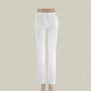 新!卡迪DL 侧缝蕾丝拼接清新百搭女夏白色棉弹力小脚裤 C162B031