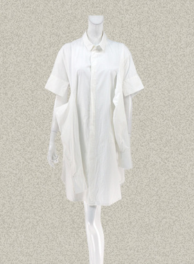 菲RO格NO 不对称长短袖设计暗襟系扣全棉女夏白色长衬衫 TA2E001