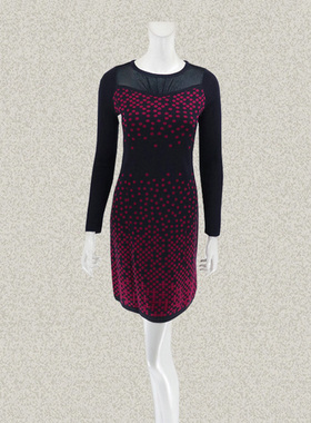 蕾DOW 正品 夹亮丝拼色波点提花甜美女春秋冬羊毛针织连衣裙59004