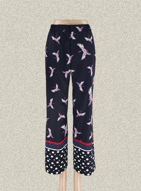 新!卡迪DL 正品 松紧腰印花修身女夏秋直筒裤度假风长裤CV01172Q7