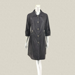 蕾DOW 8720866 压褶翻领拼色立体扣钉珠咖啡色女春秋中长风衣外套