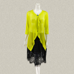 外披开衫 针梭拼无扣女春夏秋清新黄色七分袖 披肩532076D 正品 裘TN