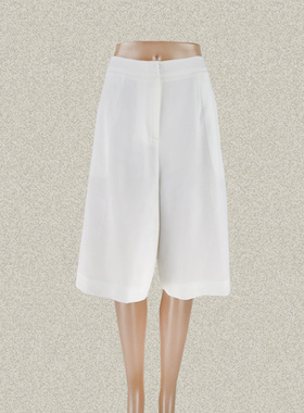 Double*爱 镂空水溶绣花边拼接白色女春夏秋阔腿裤大码六分裤6306