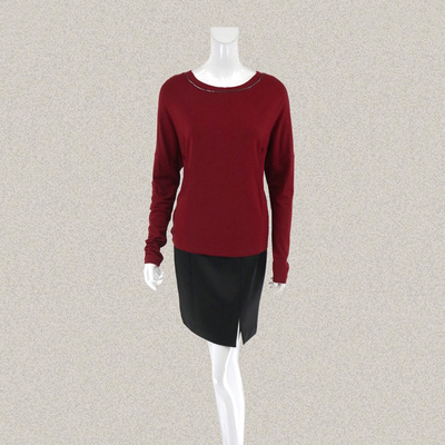 玛K曼CO 正品 链条装饰落肩袖酒红轻熟女春秋冬长袖针织衫 33274