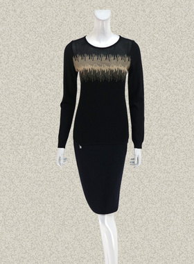 蕾DOW 正品 拼色条纹提花黑色女春秋冬羊毛蚕丝针织衫薄毛衣59011