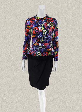 爱珂菲EAACPP 正品 立领蕾丝摆田园风印花女春秋上衣EF42014 二色