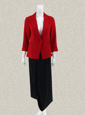 森系列 吉GINA 亮珠链枪驳领喜庆红色OL女秋冬绵羊毛外套 5H1F947