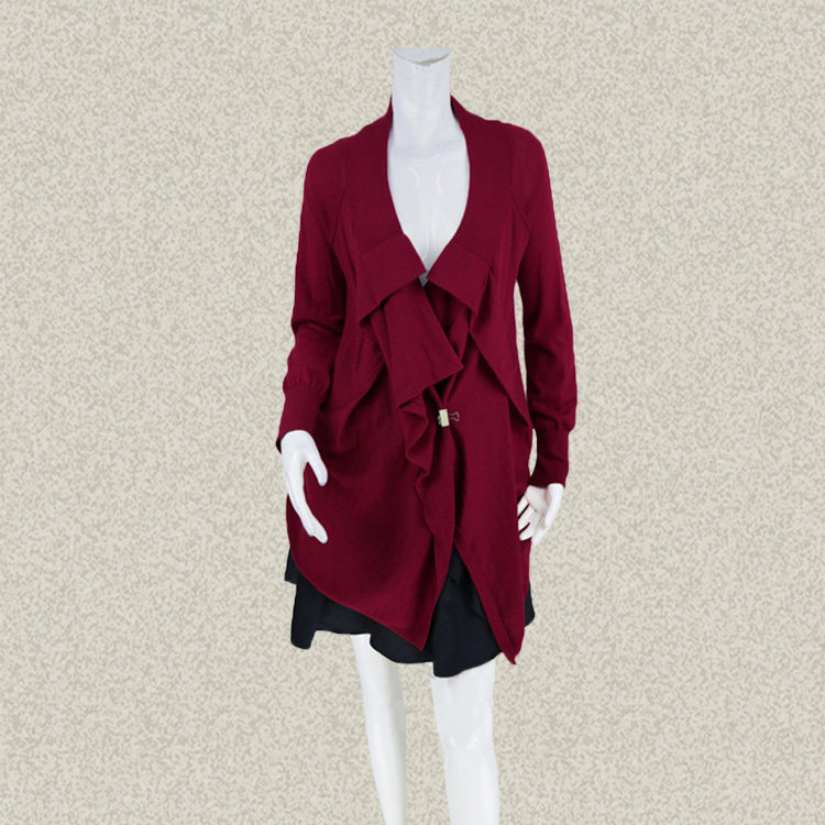 玛K曼可 正品 无扣不规则女秋冬全羊毛针织外套红色披肩开衫26205