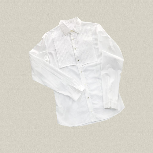 桀A jie*r 男装正品 前胸贴布装饰翻领白色全棉长袖薄衬衫 40205