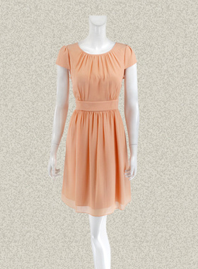 新!爱珂菲EAACPP 正品 碎褶甜美粉色系女夏桑蚕丝连衣裙 EF25231