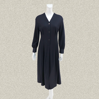 仿F 正品 V领针梭拼半开胸修身OL女春秋冬绵羊毛针织连衣裙 00415