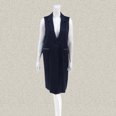 森系列 吉GINA 西装领蕾丝拼接深蓝女春夏亚麻蚕丝长马夹外套 475