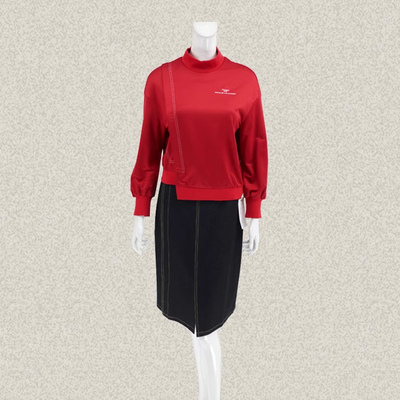 F佛/D* KORA 正品 罗纹拼接绣花不对称红色女春秋针织上衣 00417