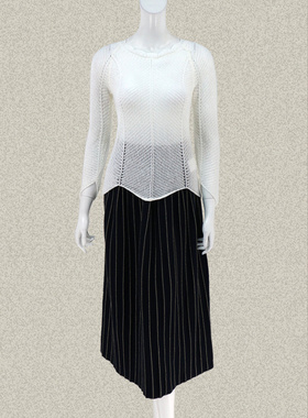 新!F*RRO G*ANO波浪摆清新百搭白色女春秋针织衫打底衫FF2R646W02