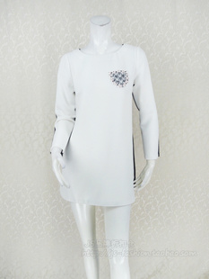 fon 中长款 断码 拼色圆领长袖 百搭钉珠烫钻女春秋上衣CA401 清仓