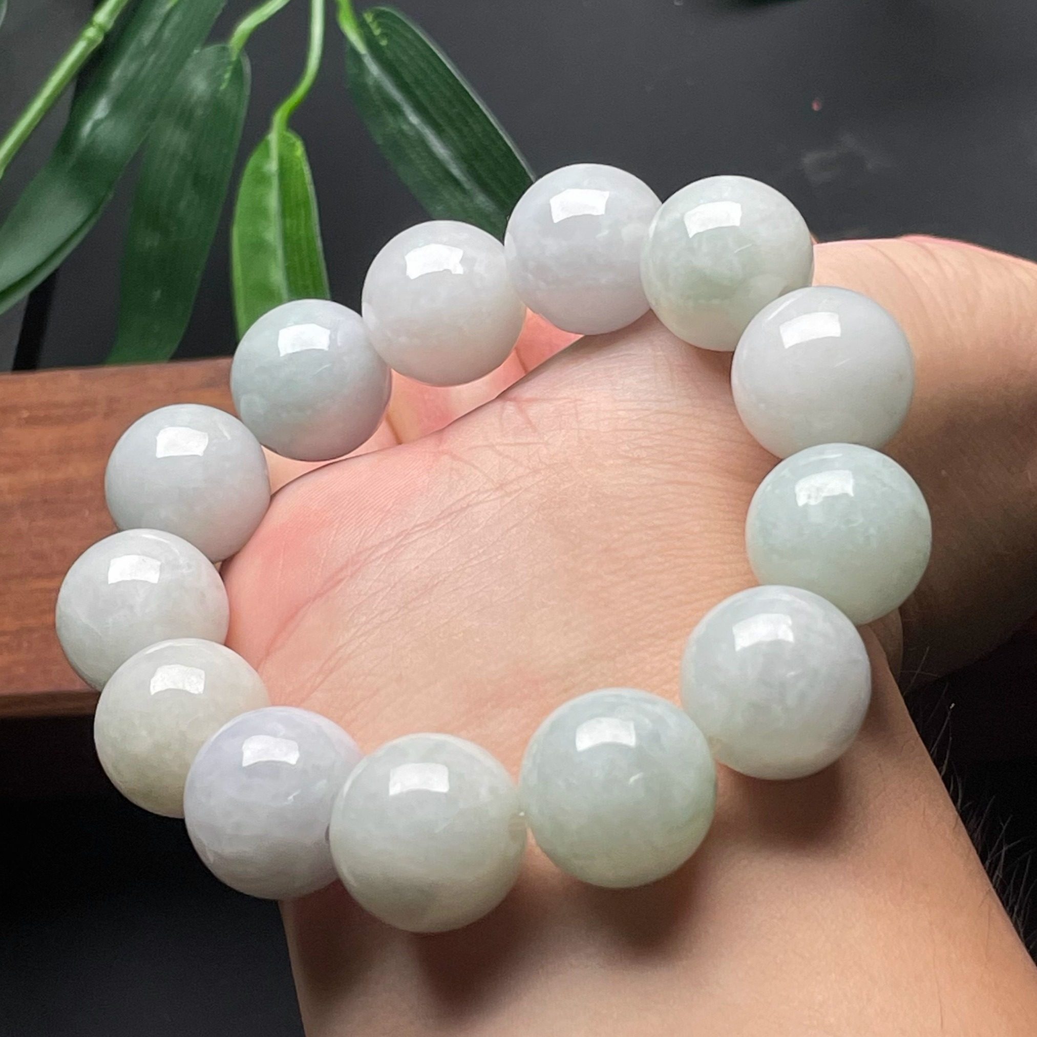 隆慈缘原矿翡翠A货缅甸玉紫底淡绿17mm糯种淡绿紫白底手串手链