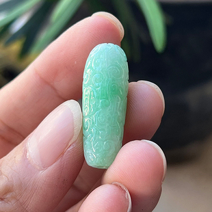 隆慈缘原矿四会直销精品翡翠翠绿雕花路路通吊坠长款路路通玉挂件
