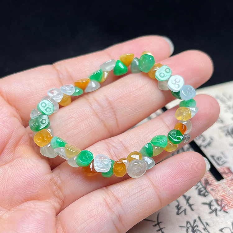 隆慈缘Y直销原矿缅甸翡翠A货老坑冰润手串女款手链糖果色玉链儿童