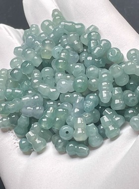 隆慈缘原矿老坑翡翠A货8mm高冰老坑蓝水小孔葫芦珠diy散珠