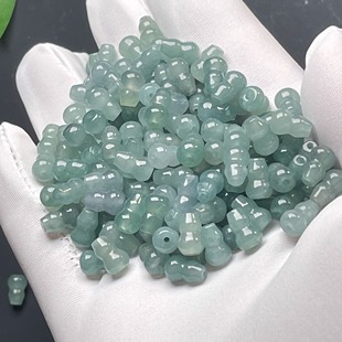 隆慈缘原矿老坑翡翠A货8mm高冰老坑蓝水小孔葫芦珠diy散珠