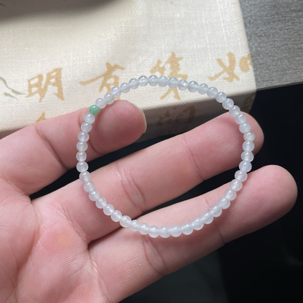 隆慈缘原矿翡翠源头直发A货翡翠3.5mm高冰种白冰手串翡翠手串