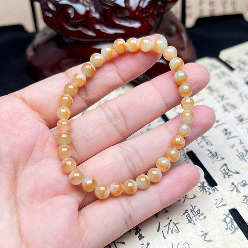 隆慈缘缅甸A货黄翡翠手串送证书