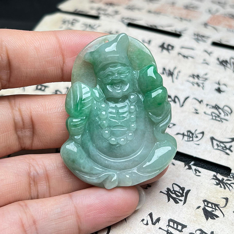 隆慈缘原矿缅甸翡翠A货冰糯种翠绿济公吊坠正品男女款活佛玉挂件
