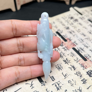 隆慈缘产地直销原矿翡翠缅甸A货冰糯种毛笔吊坠妙笔生花挂件保真