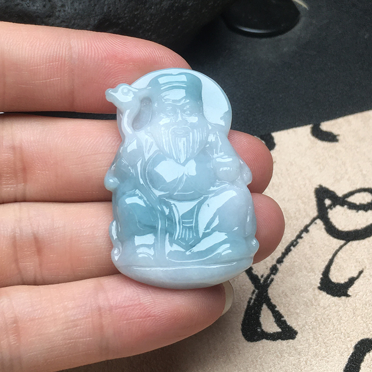 四会翡翠土地财神挂坠缅甸保真老坑玉石A货冰糯种挂坠包邮送证书