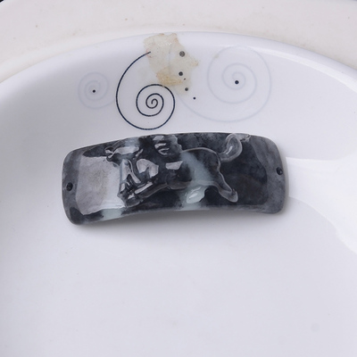 Z隆慈缘玉器翡翠乌鸡种马生肖编织手牌缅甸保真A货玉马弯条送证书