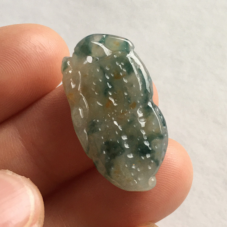 隆慈缘玉器花生飘花翡翠吊坠缅甸保真老坑A货冰糯种生意兴隆玉坠