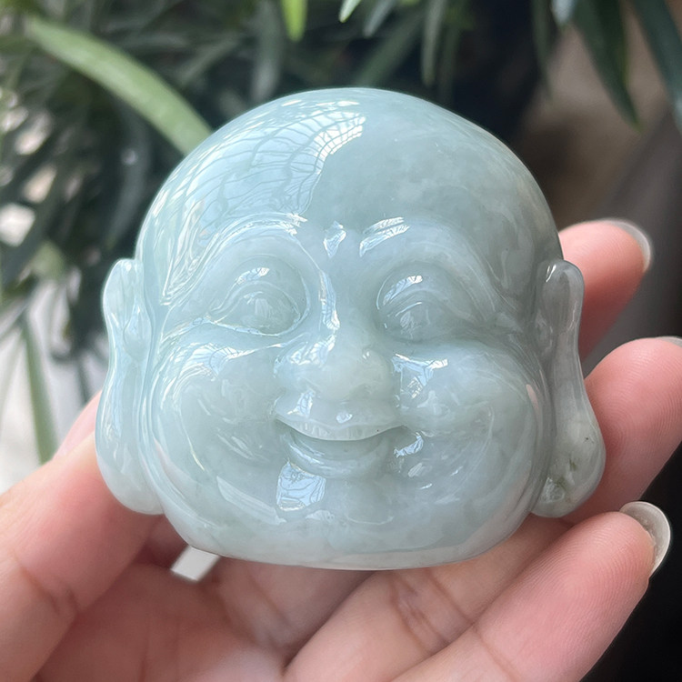 隆慈缘缅甸天然翡翠佛头手玩件