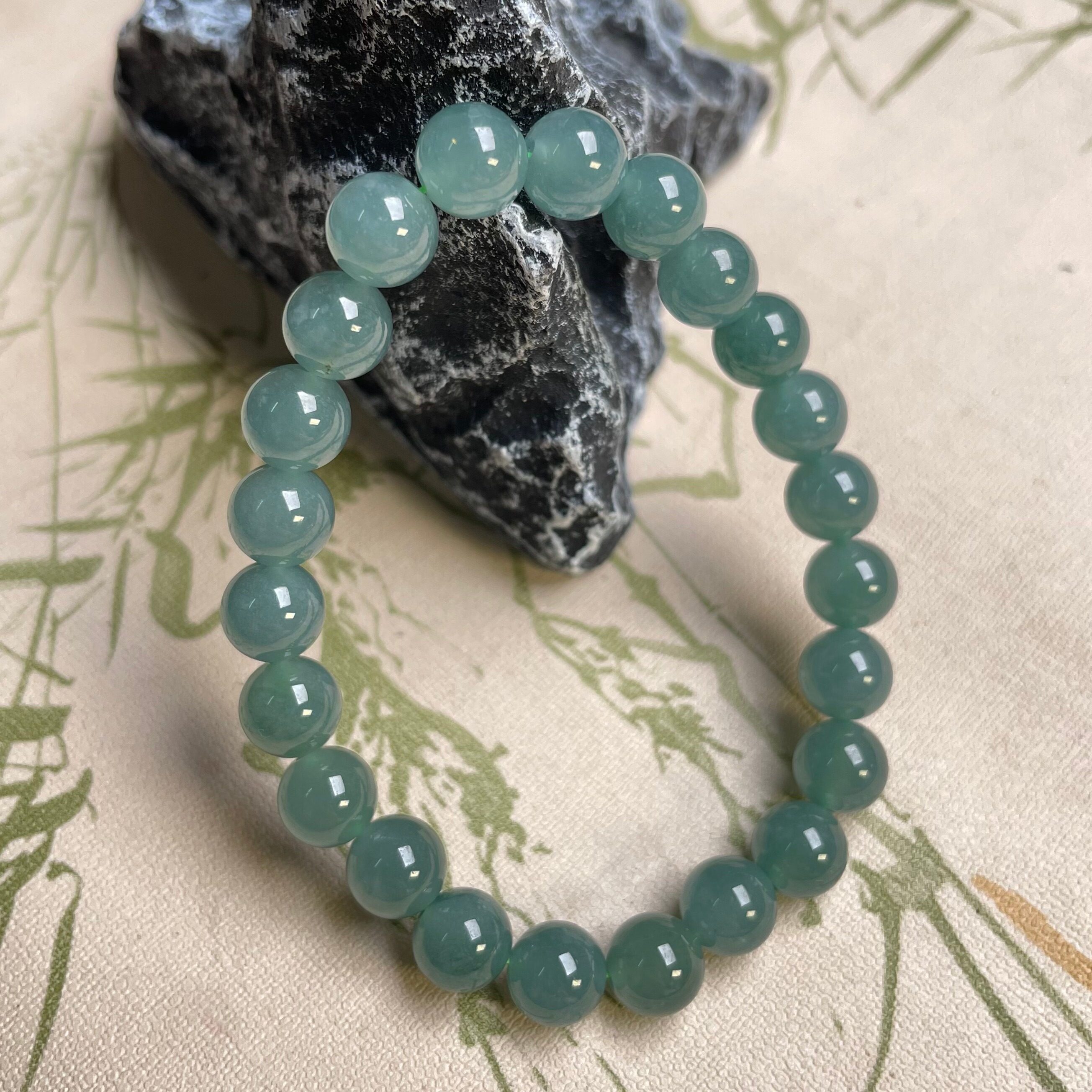 隆慈缘原矿翡翠A货8mm冰糯蓝水手串男女款单圈圆珠手串玉石手链