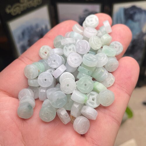 隆慈缘原矿翡翠A货冰糯种铜钱DIY配件玉铜钱玉钱古币散珠金钱扣