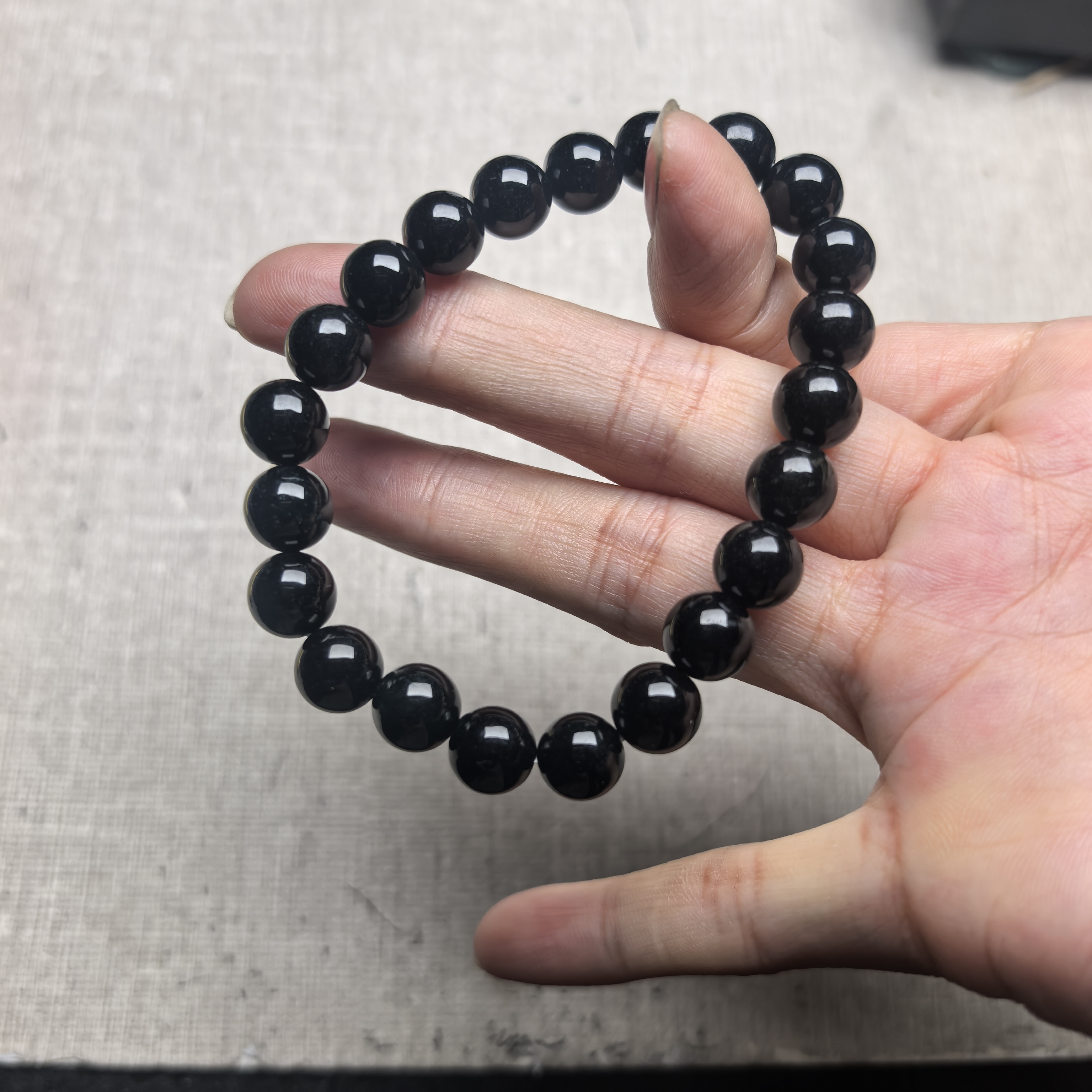 隆慈缘翡翠A货源头直发缅甸玉乌鸡8.5MM手串乌鸡优选品乌鸡手链