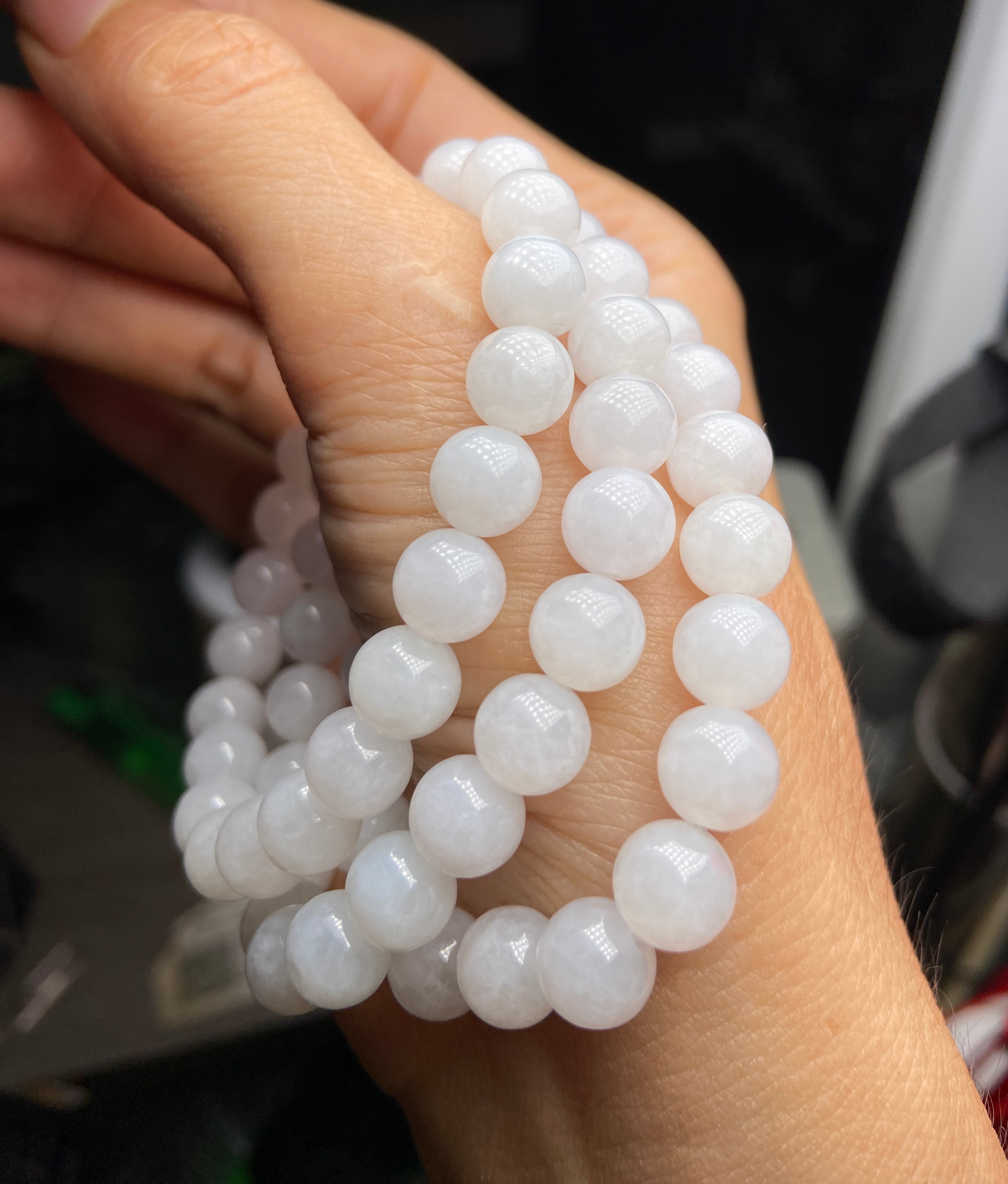 隆慈缘原矿翡翠源头A货8mm冰糯种白冰手串男女款百搭圆珠玉石手链