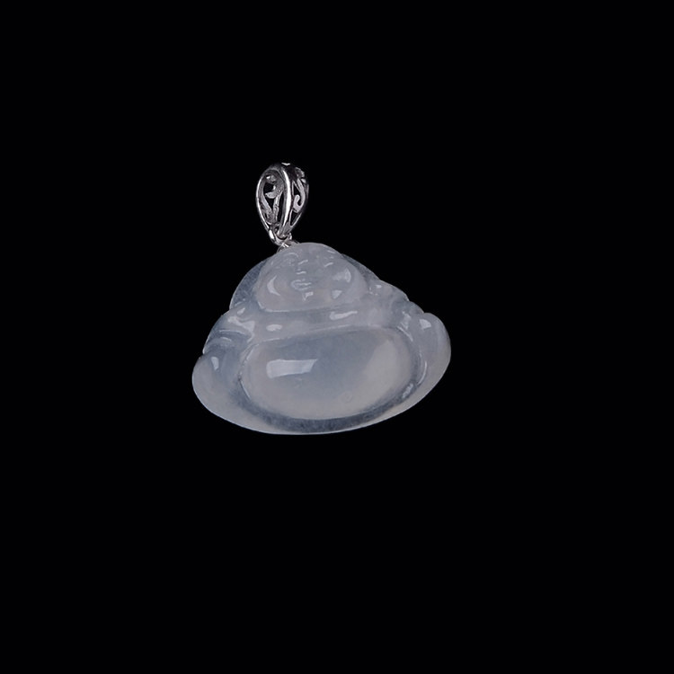 隆慈缘玉器A货翡翠玉佛吊坠缅甸保真镶嵌18K金弥勒佛挂坠送证包邮