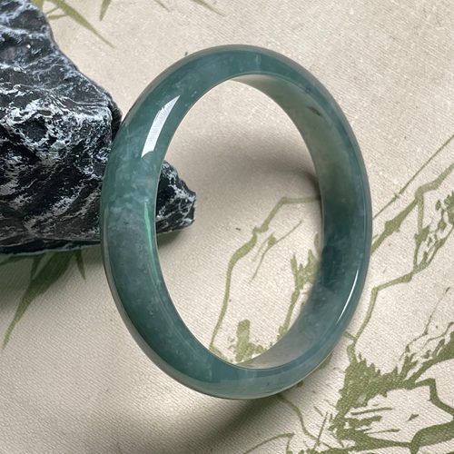 隆慈缘原矿翡翠A货翡翠56mm手镯细糯翠绿手镯玉石手镯平安镯