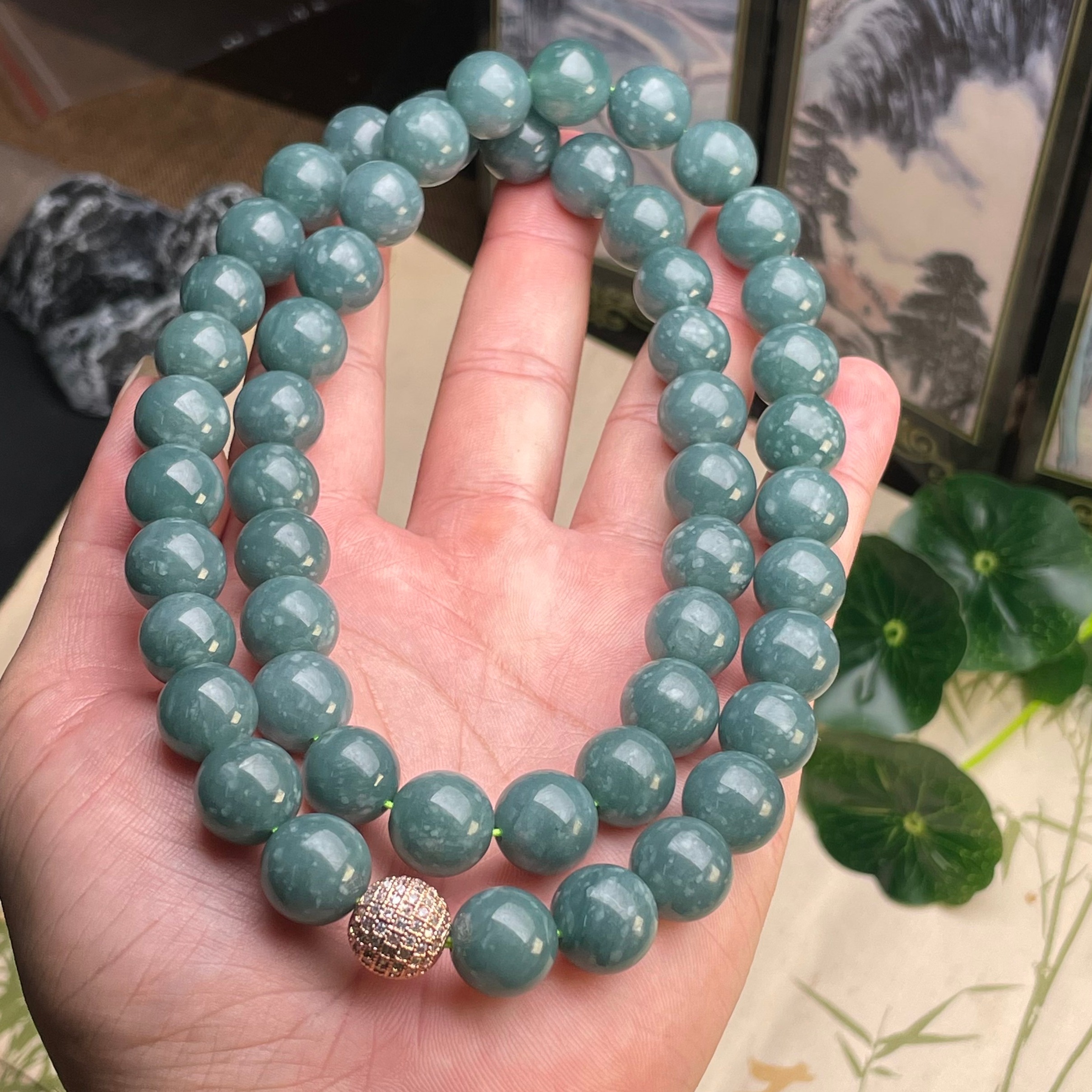 隆慈缘原矿翡翠A货13mm冰糯蓝水项链男款大尺寸项链挂链玉石手串