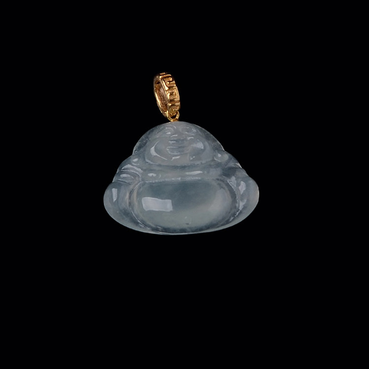 隆慈缘玉器翡翠玉佛镶嵌18K金吊坠缅甸保真老坑A货弥勒佛项坠包邮
